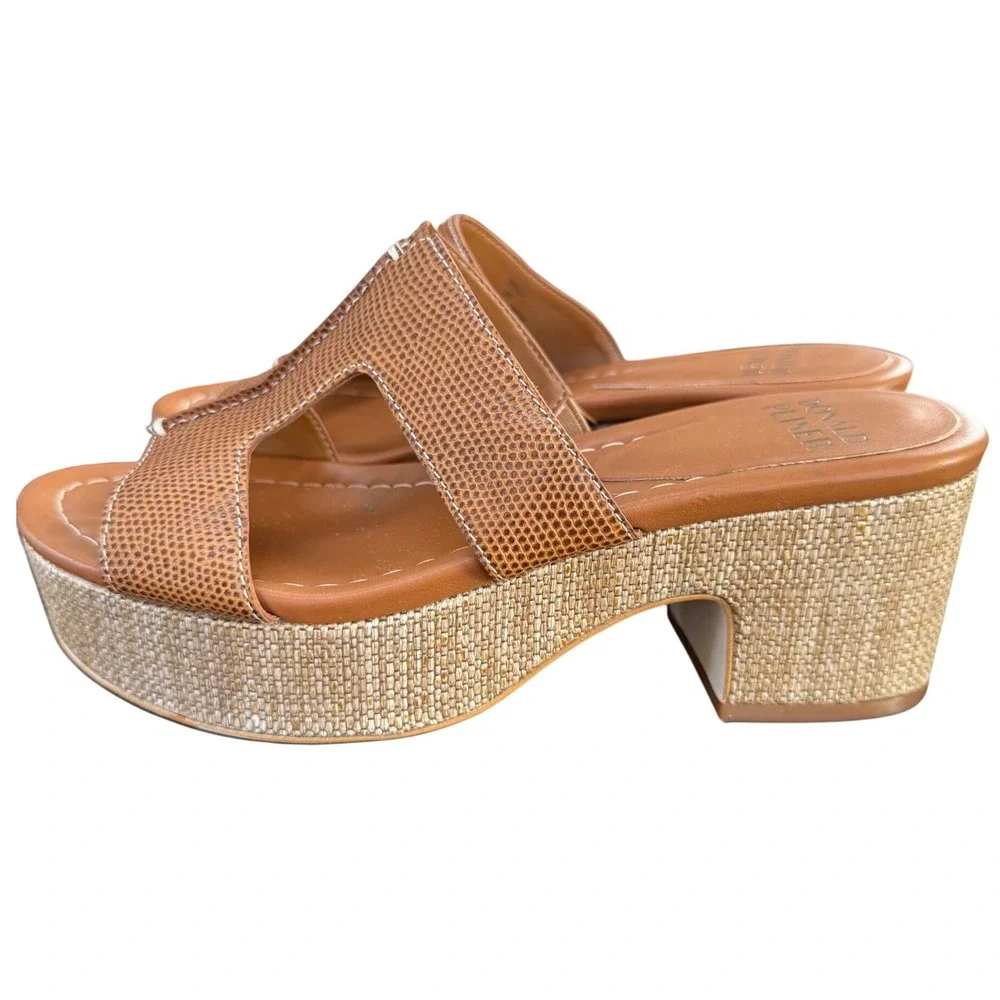 Donald‎ Pliner Disco Tan Snake Embossed Raffia Look Platform Slide Sandals 6M